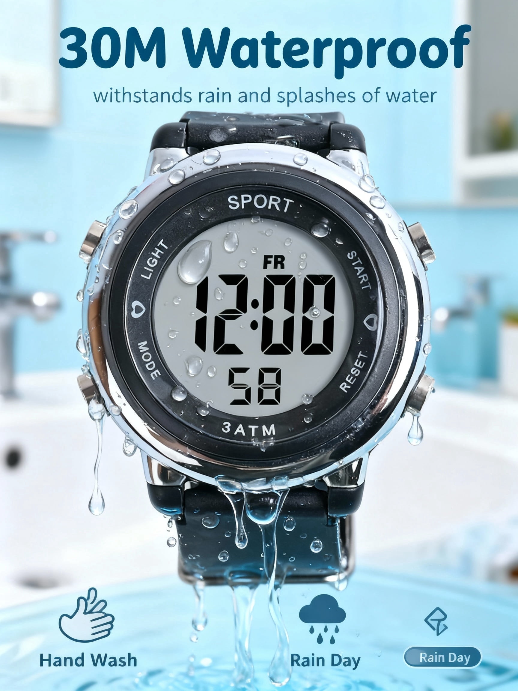 Kids Digital Watch for Girls - 30M Waterproof Sport Watch with 7-Color Night Light, Stopwatch & Alarm, Pink Wristwatch for Kids Ages 3-12