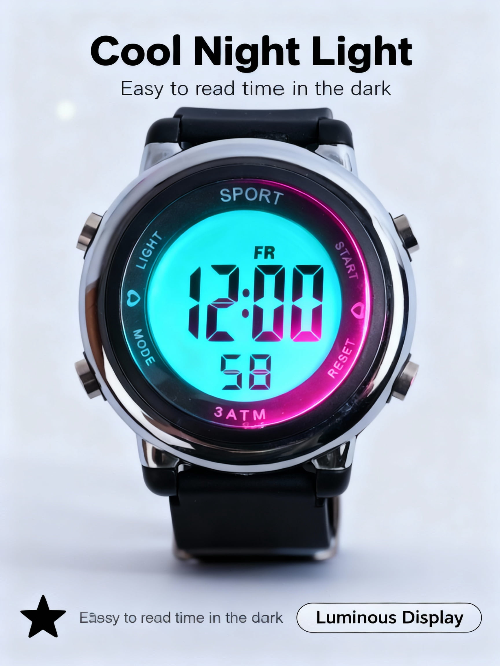 Kids Digital Watch for Girls - 30M Waterproof Sport Watch with 7-Color Night Light, Stopwatch & Alarm, Pink Wristwatch for Kids Ages 3-12 - Image 4