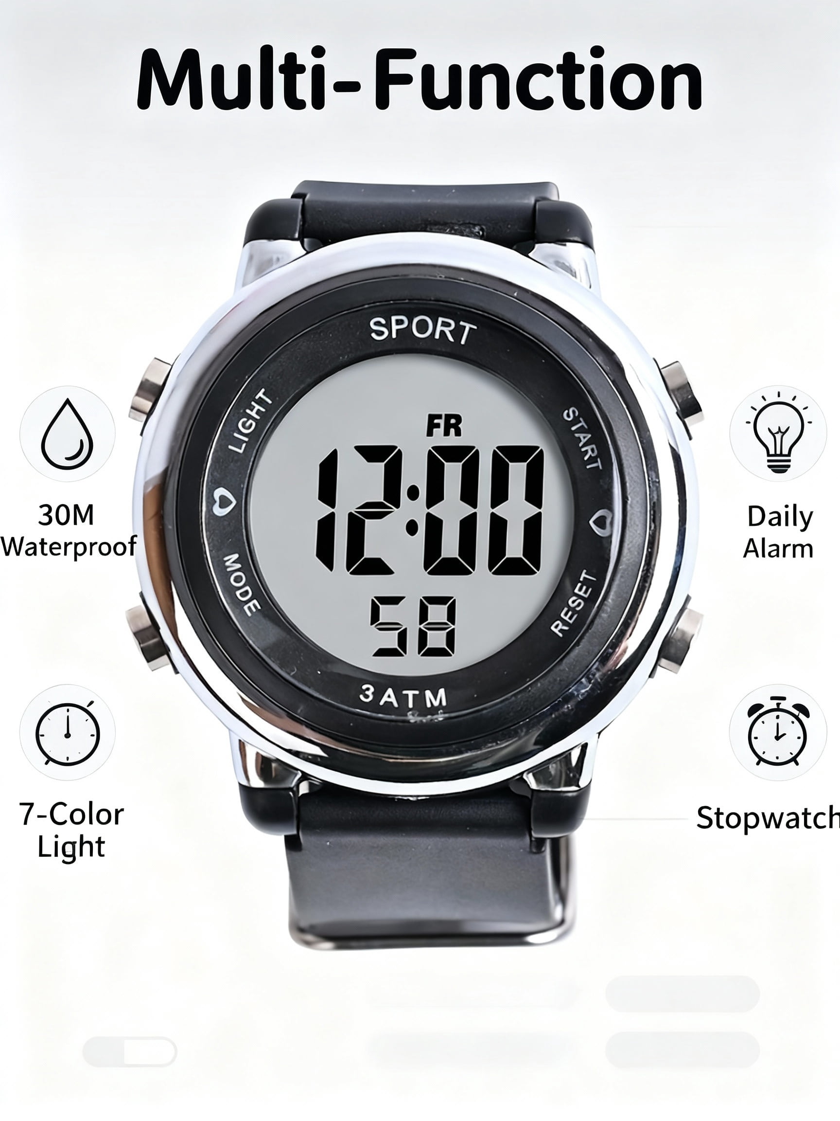 Kids Digital Watch for Girls - 30M Waterproof Sport Watch with 7-Color Night Light, Stopwatch & Alarm, Pink Wristwatch for Kids Ages 3-12 - Image 3