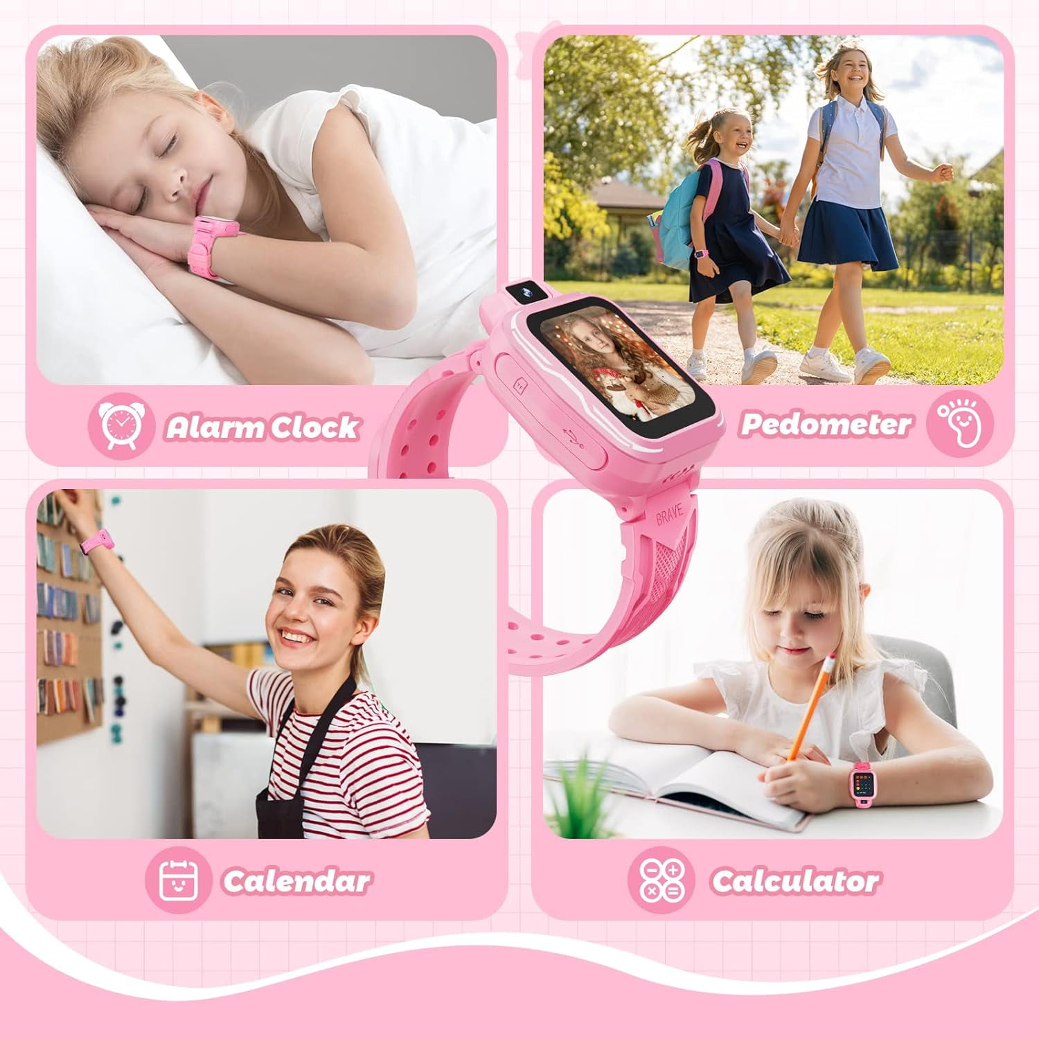 Kids Digital Watch Girls, Best Christmas Birthday Gifts for Age 3 4 5 6 7 8 9 Years Children,Touchscreen Toddler Sport Smart Watch with Camera FM MP3 Pedometer - Light Pink with 32GB SD Card - Image 2