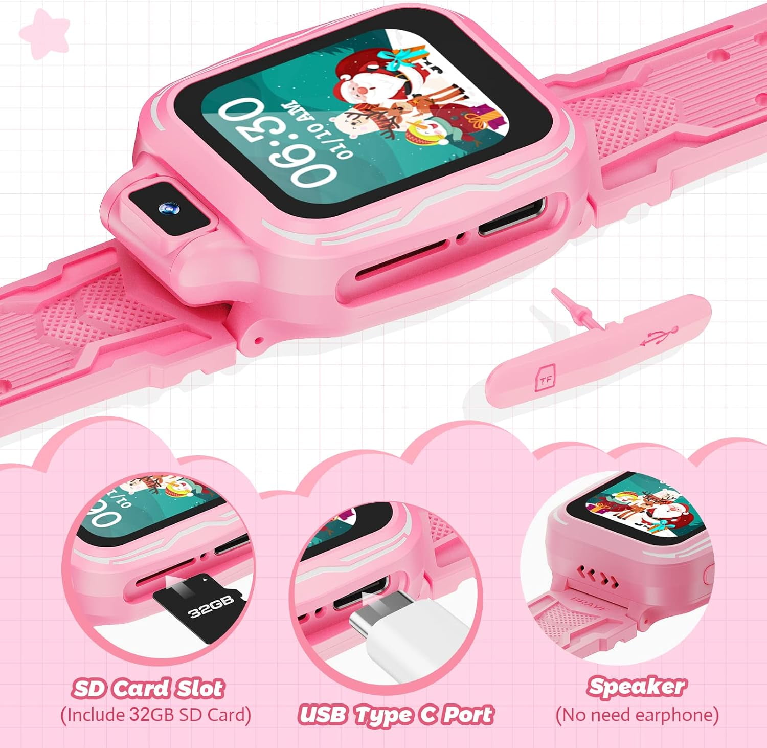Kids Digital Watch Girls, Best Christmas Birthday Gifts for Age 3 4 5 6 7 8 9 Years Children,Touchscreen Toddler Sport Smart Watch with Camera FM MP3 Pedometer - Light Pink with 32GB SD Card - Image 3