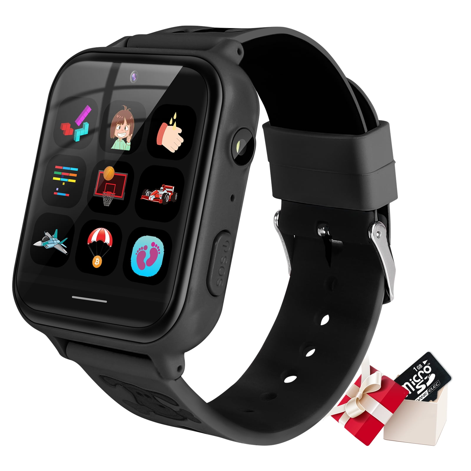 Kids Game Smartwatch, MP3 Player Music Watch Phone with 10 Camera, Alarm, SOS, Camera 2-Way Call Sports Wrist Watch for Boys Girls Holiday Birthday Christmas Gifts Black (with 1GB SD Card)