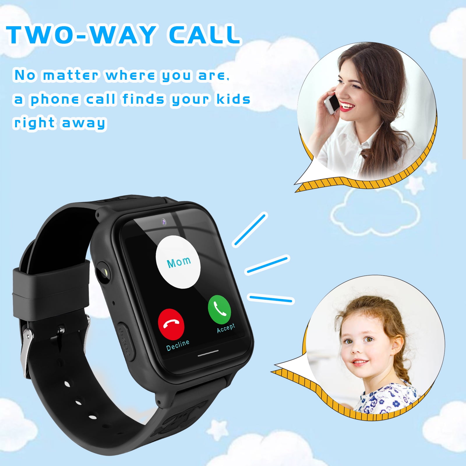 Kids Game Smartwatch, MP3 Player Music Watch Phone with 10 Camera, Alarm, SOS, Camera 2-Way Call Sports Wrist Watch for Boys Girls Holiday Birthday Christmas Gifts Black (with 1GB SD Card) - Image 3