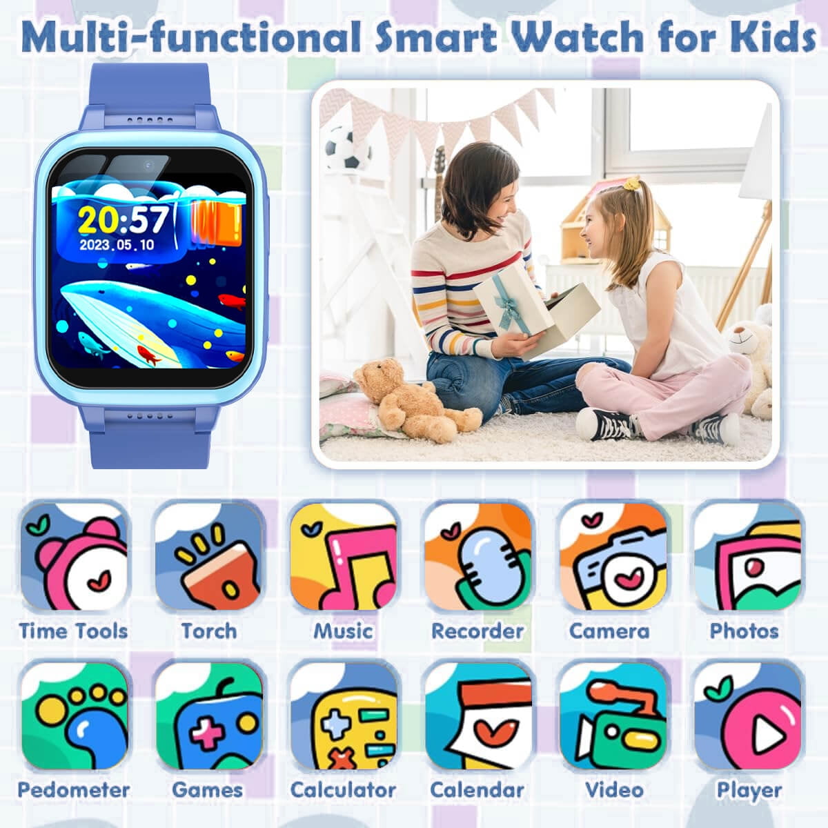 Kids Game Watch Gift with 26 Puzzle Games, Dual Camera, Music Player, Pedometer, Video Recorder, Flashlight, Alarm Clock, Educational Toy for Boys and Girls Age 4-12, Birthday Chritmas Gift - Image 3