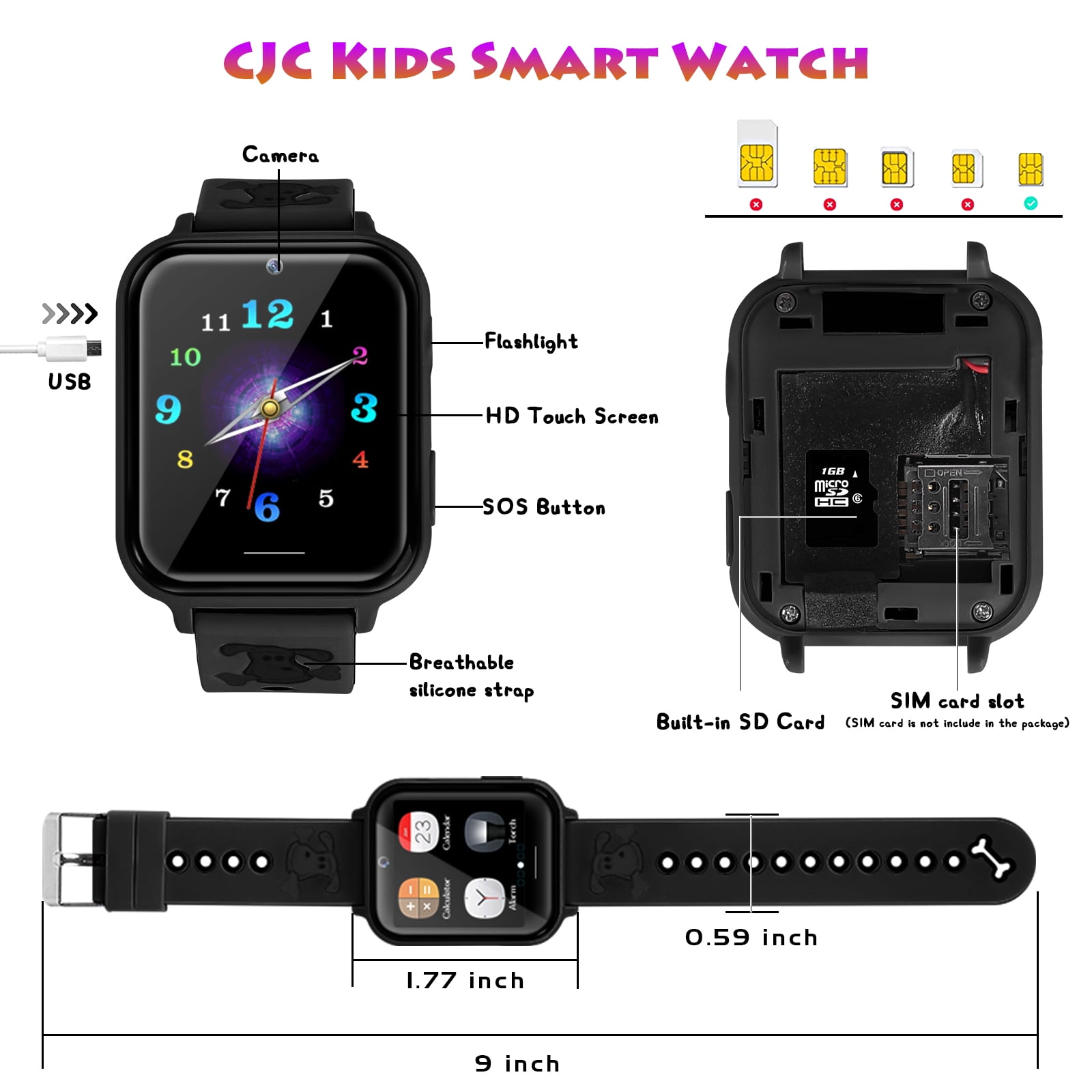 SHANNA Phone Series Kids Smart Watch, Black Band - Image 3