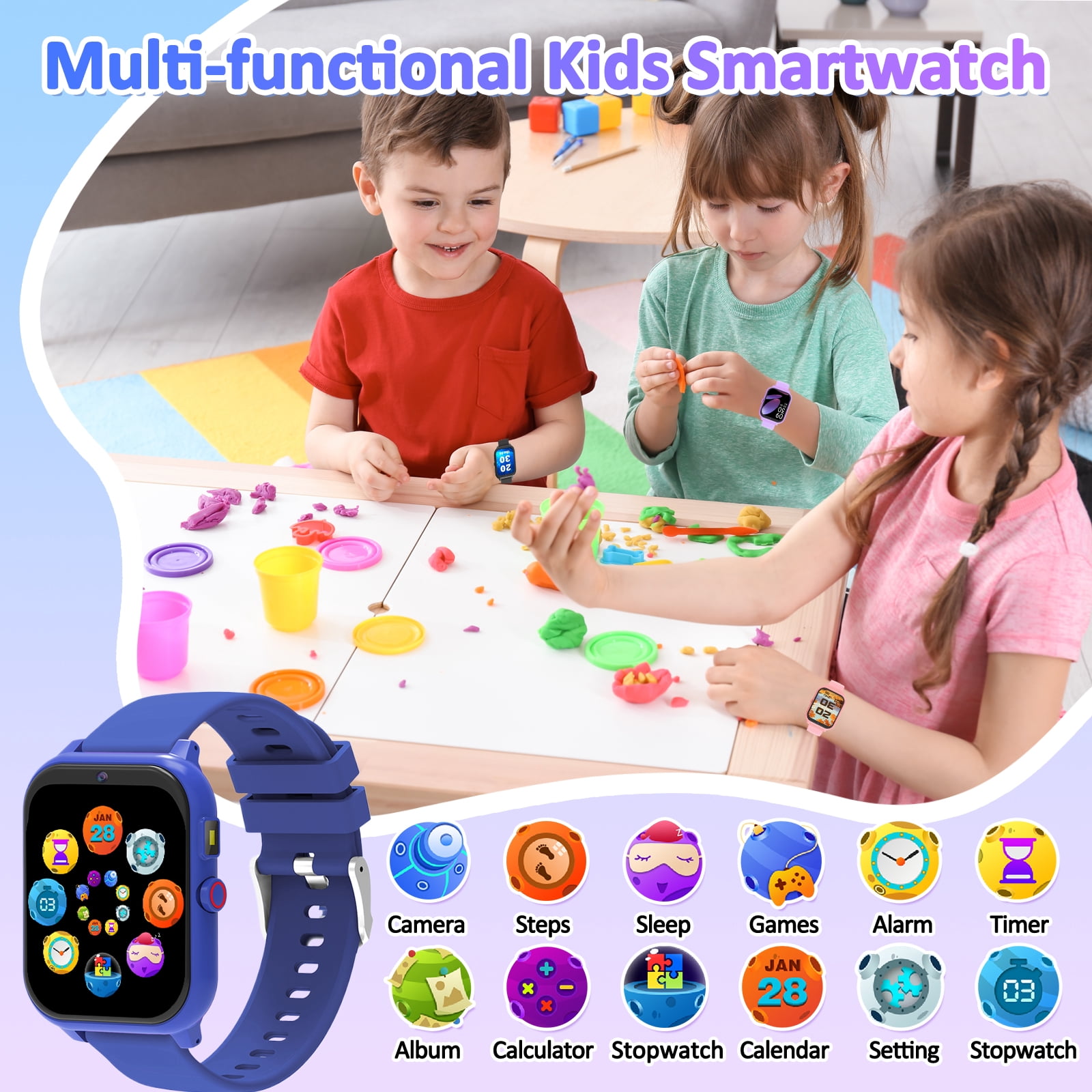 Kids Smart Watch with 1.83" Touch Screen, DIY Watch Face,Pedometer and sleep multifunctional,Educational Birthday Gifts for Boys Girls Ages 4 5 6 7 8+ (Blue) - Image 5