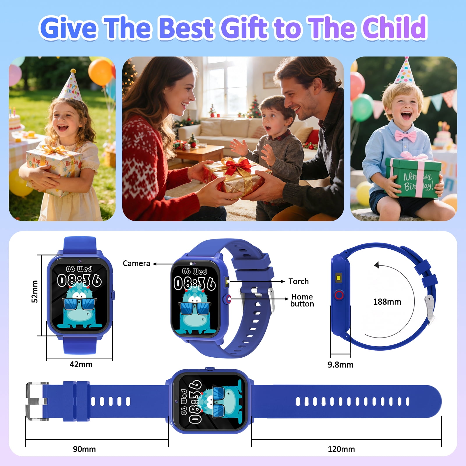 Kids Smart Watch with 1.83" Touch Screen, DIY Watch Face,Pedometer and sleep multifunctional,Educational Birthday Gifts for Boys Girls Ages 4 5 6 7 8+ (Blue) - Image 2