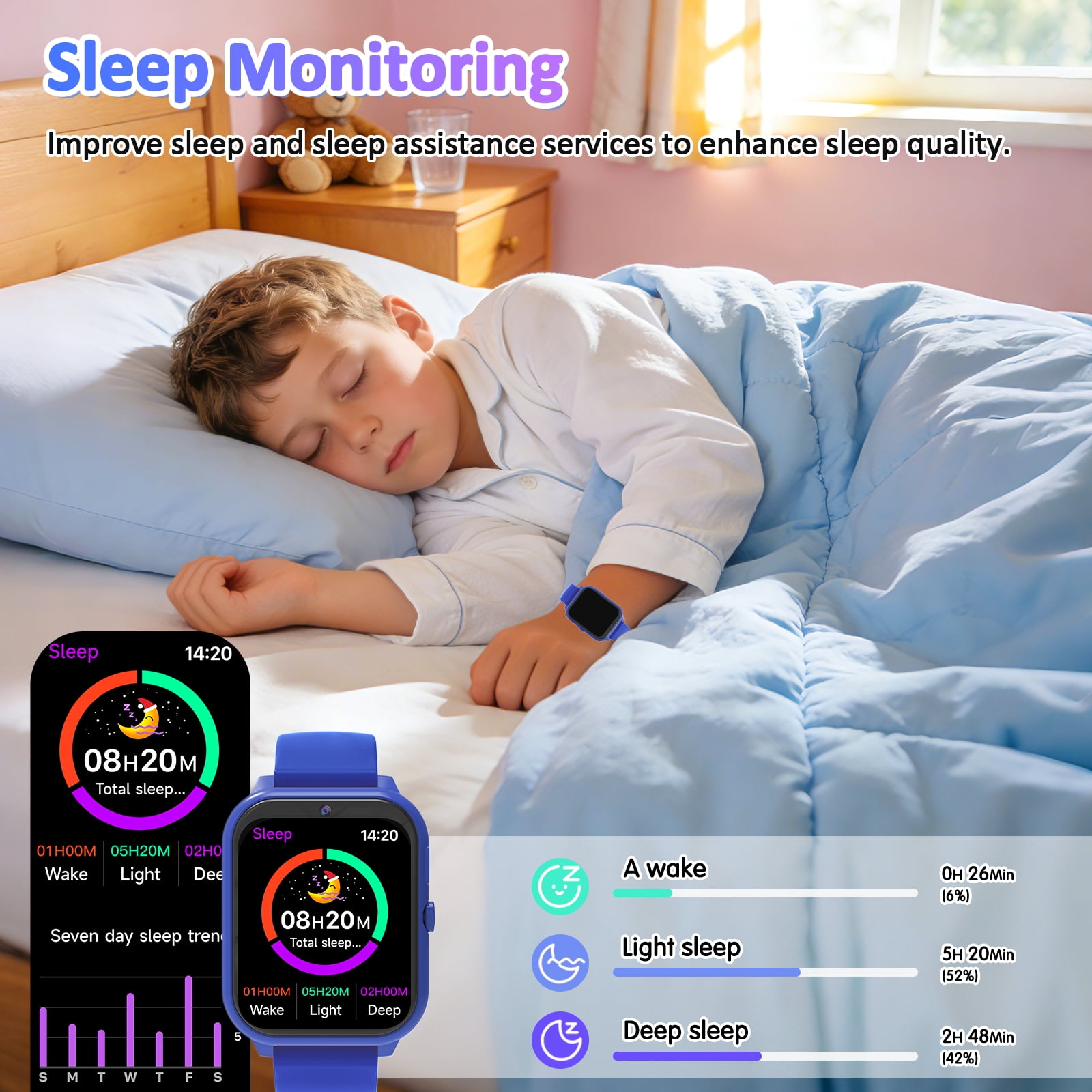 Kids Smart Watch with 1.83" Touch Screen, DIY Watch Face,Pedometer and sleep multifunctional,Educational Birthday Gifts for Boys Girls Ages 4 5 6 7 8+ (Blue) - Image 3