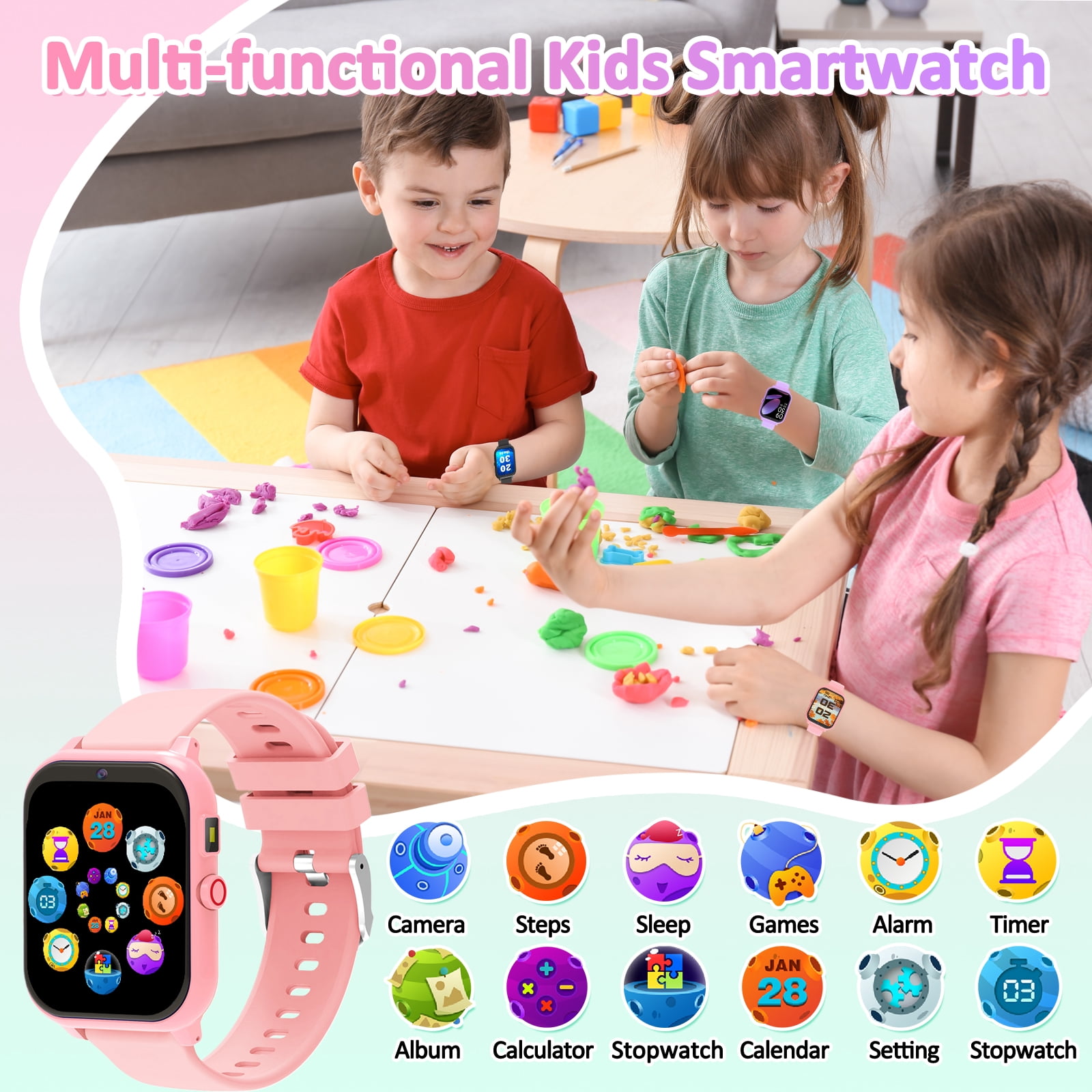 Kids Smart Watch with 1.83" Touch Screen, DIY Watch Face,Pedometer and sleep multifunctional,Educational Birthday Gifts for Boys Girls Ages 4 5 6 7 8+ - Image 4