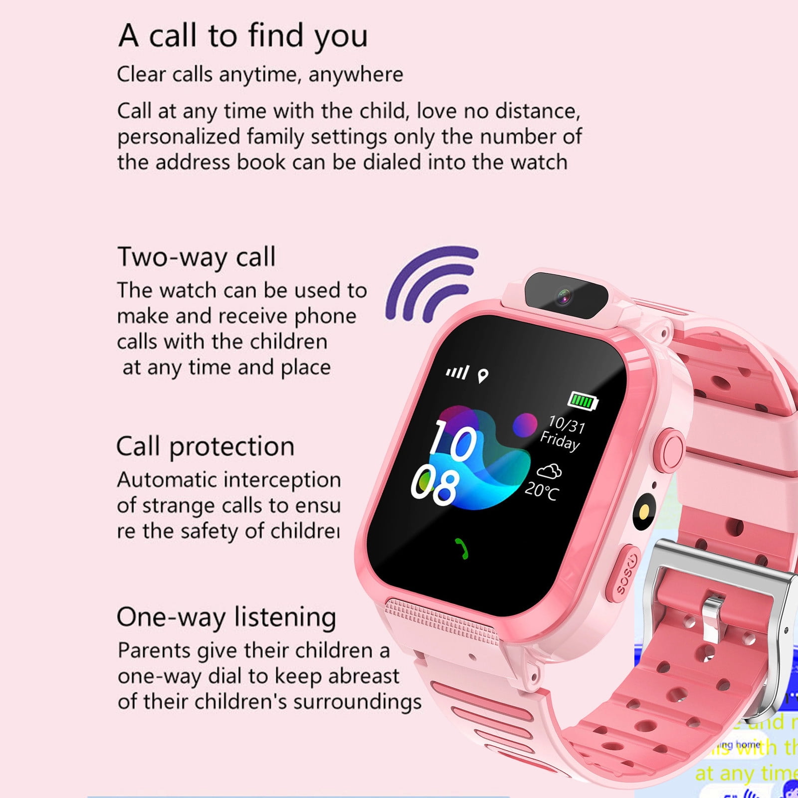 Kids Smart Watch with GPS Tracker, Two-Way Calling Camera, 400mAh Battery, 1.44 Inch Touch Screen, Waterproof, Games Video E-Book for Boys Girls 3-12 Years - Image 5