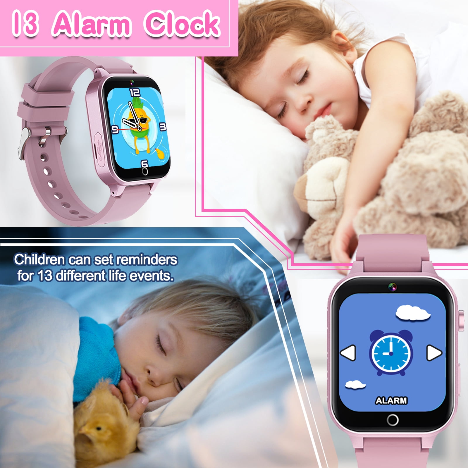 Kids Smart Watches with Music Player,36 Styles Themes,13 Alarm Clock,School Model Intereting Features,Smart Watches Birthday Charistmas Gifts for 5-12 Year Olds Boys Girls(Pink) - Image 2