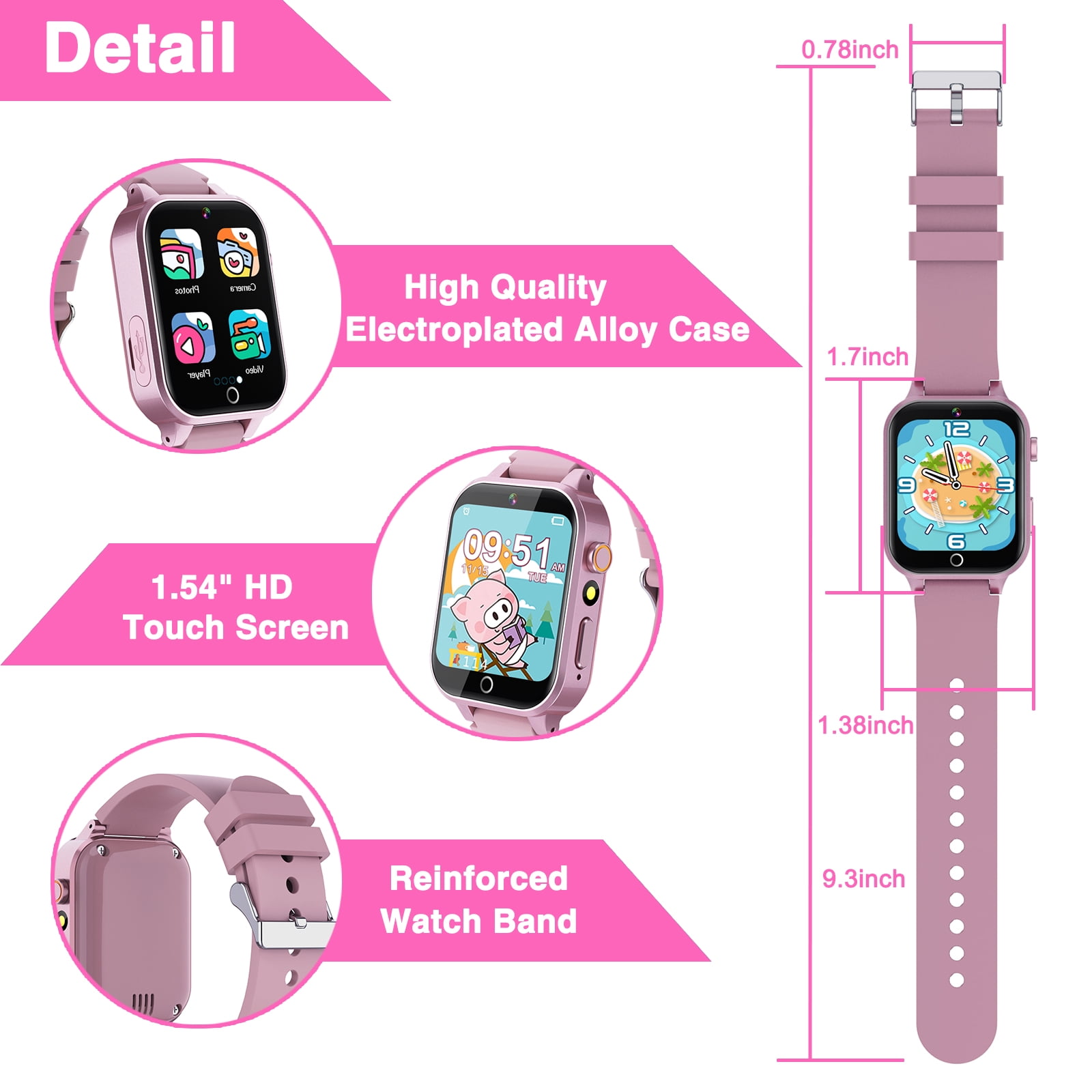 Kids Smart Watches with Music Player,36 Styles Themes,13 Alarm Clock,School Model Intereting Features,Smart Watches Birthday Charistmas Gifts for 5-12 Year Olds Boys Girls(Pink) - Image 4