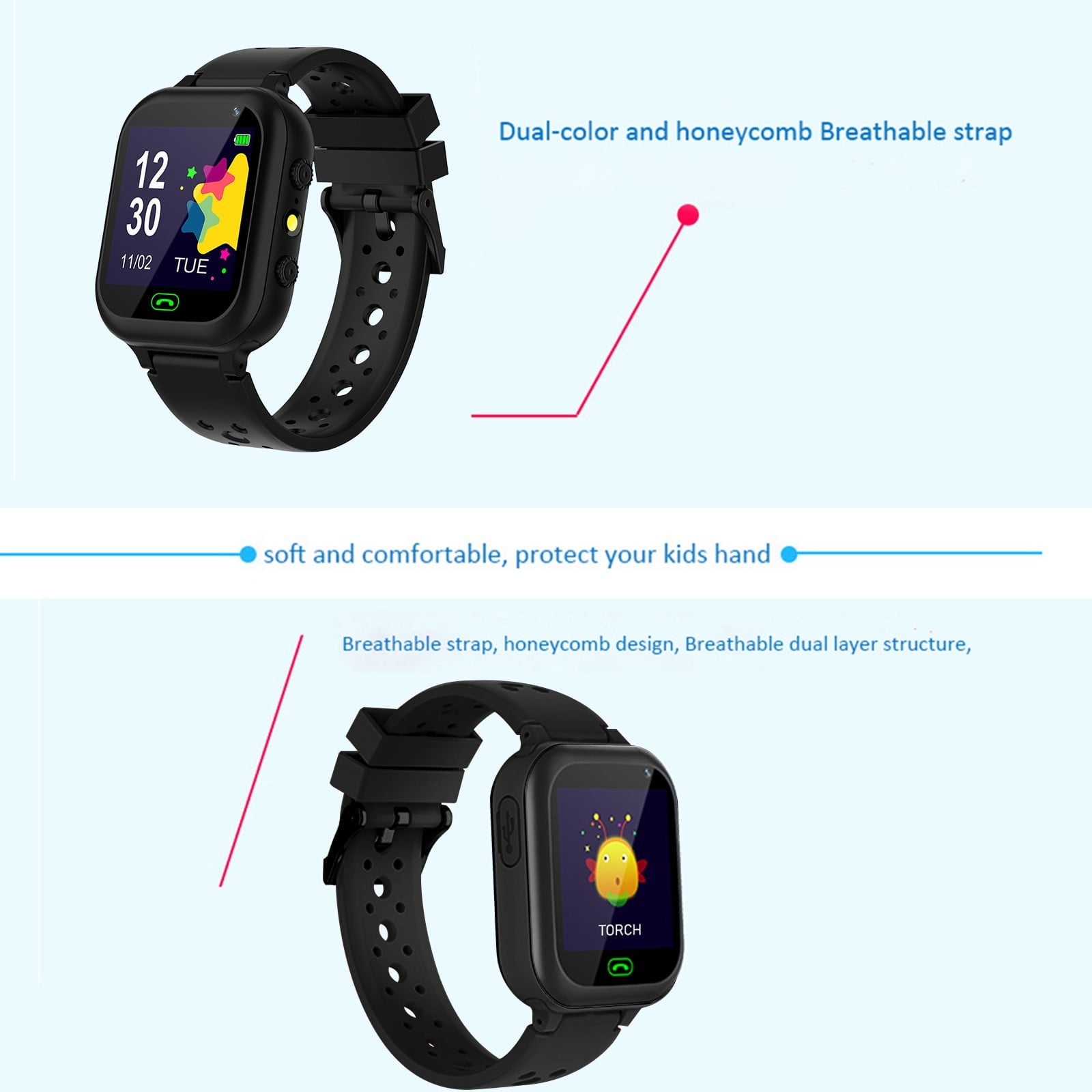 Kids Watch for Boys & Girls, 3-12 Years, Video Camera, Call, Flashlight, Calculator, Touchscreen Smartwatch with Games and 12/24 Hour Clock - Image 2