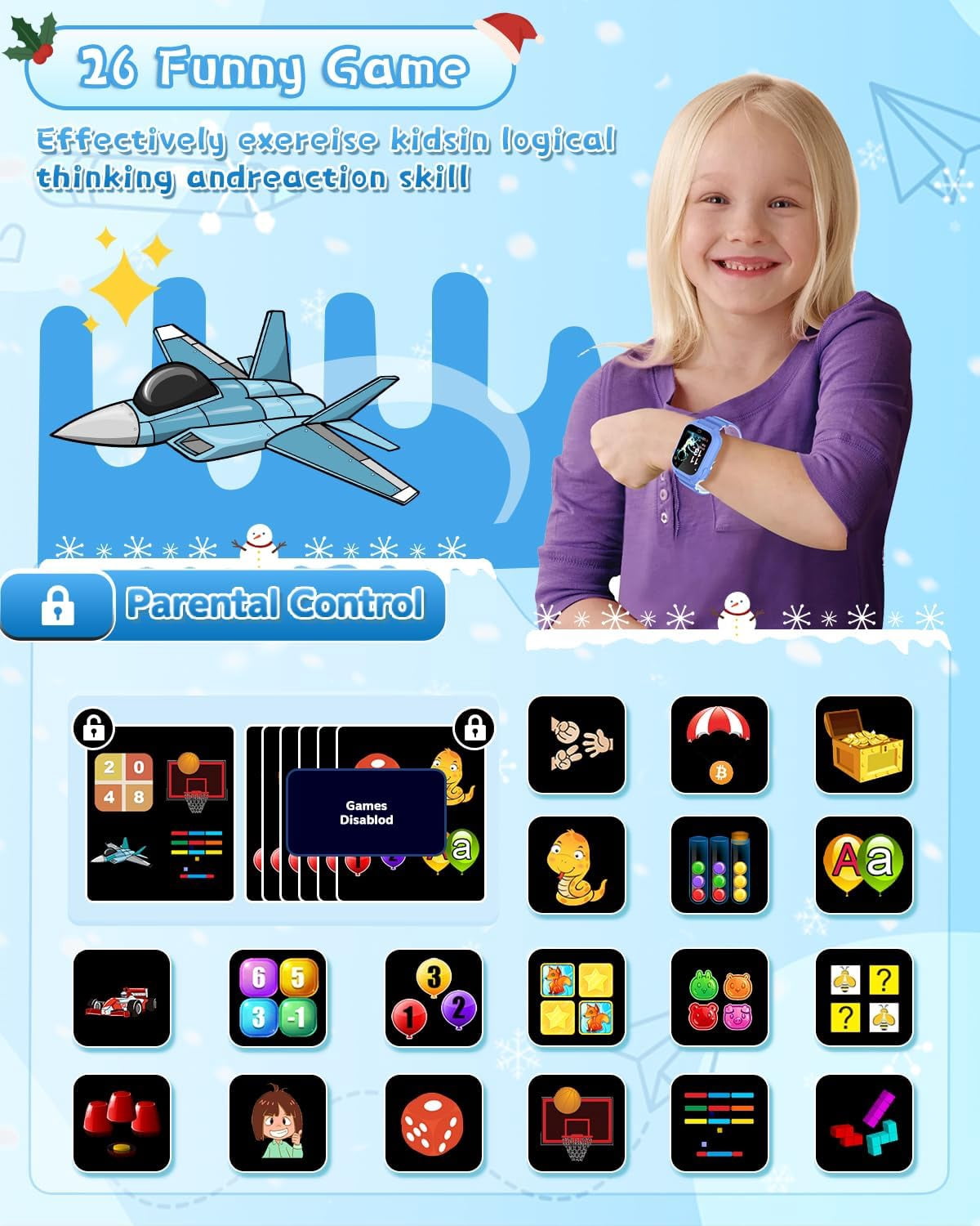 Kids Waterproof Smart Watch for 3-12 Year Old Boys Girls Learning Toys with 26 Puzzle Game 1.44'' HD Touchscreen Camera Video Music Audible Story Pedometer Alarm Watch for Christmas Learning Toy Gift - Image 2