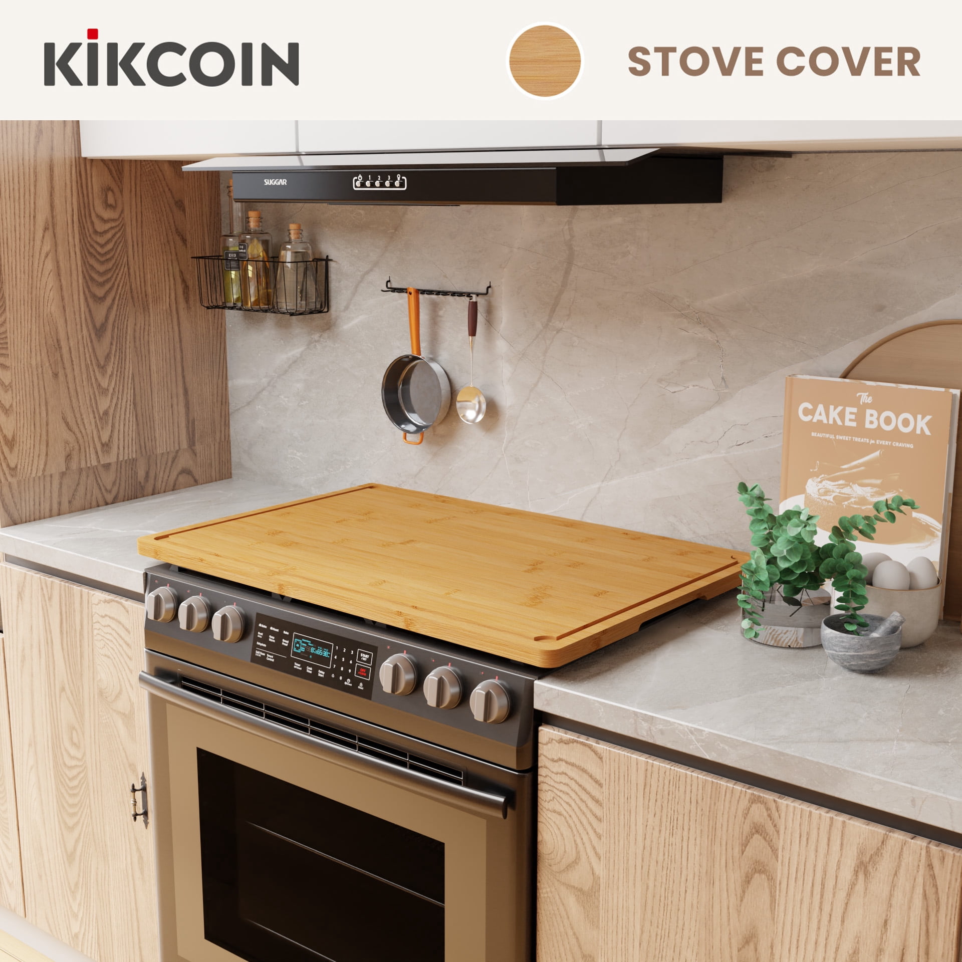 Kikcoin Extra Large Cutting Board, 30-inch Bamboo Stove Top Cover, Noodle Board with Side Handles, Reversible Kitchen Countertop Sink Cover - Image 2
