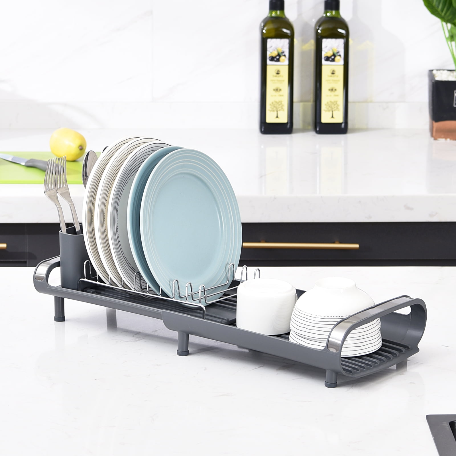 Kingrack Expandable Dish Drying Rack, Small Dish Drainer Rack for Kitchen Counter Organizers, Stainless Steel, Non-Slip Feet, Anti Rust Sink Plate Rack - Image 5