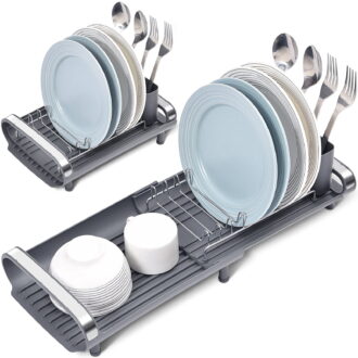 Kingrack Expandable Dish Drying Rack, Small Dish Drainer Rack for Kitchen Counter Organizers, Stainless Steel, Non-Slip Feet, Anti Rust Sink Plate Rack