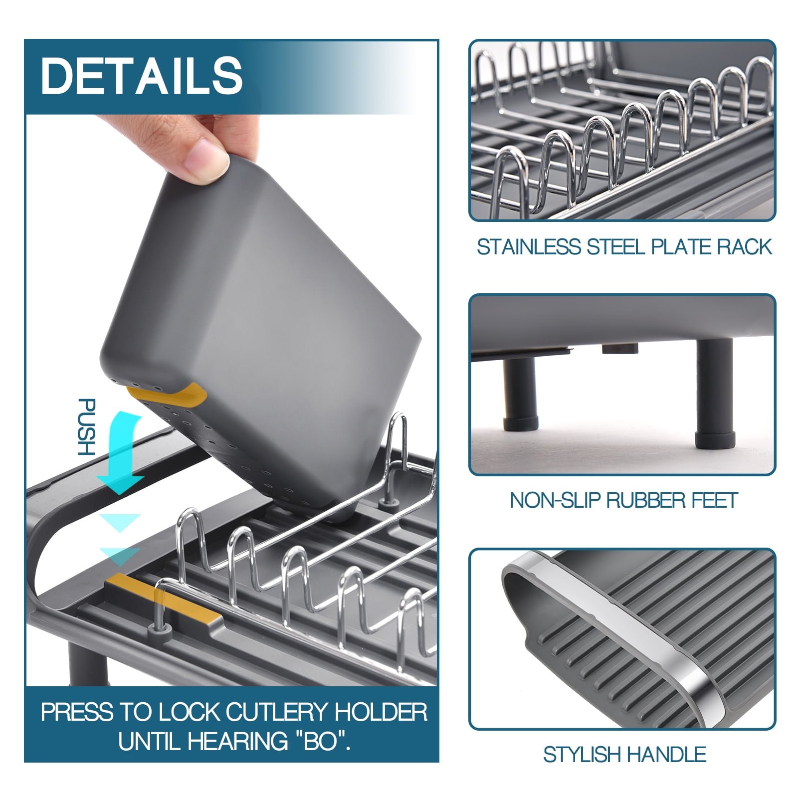 Kingrack Expandable Dish Drying Rack, Small Dish Drainer Rack for Kitchen Counter Organizers, Stainless Steel, Non-Slip Feet, Anti Rust Sink Plate Rack - Image 3