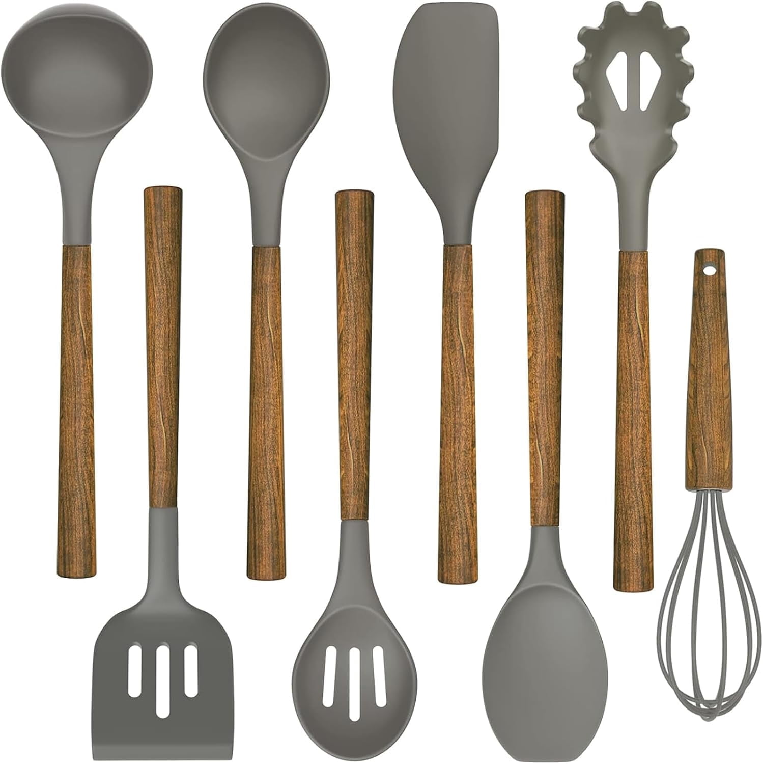Kitchen Cooking Utensils Set, 12 pcs Non-Stick Silicone Cooking Kitchen Utensils Spatula Set with Holder, Wooden Handle Silicone Kitchen Gadgets Utensil Set