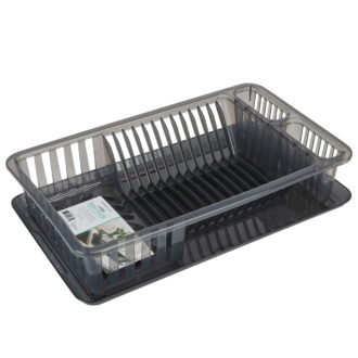 Kitchen Details Medium Dish Rack with Tray in Smoke Grey 18.11 in x 11.02 in