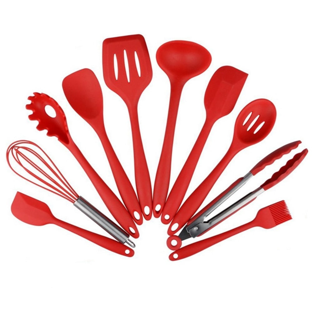 Kitchen Utensil Set - 10 Cooking Utensils - Colorful Silicone Kitchen Utensils - Nonstick Cookware with Spatula Set - Colored Best Kitchen Tools Kitchen Gadgets