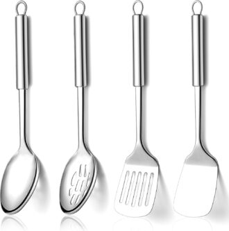 Kitchen Utensils Set 4 count, Stainless Steel Cooking Utensils Set, Kitchen Tools Spatulas Set, Cooking Spoons, Essentials Kitchen Gadgets Accessories