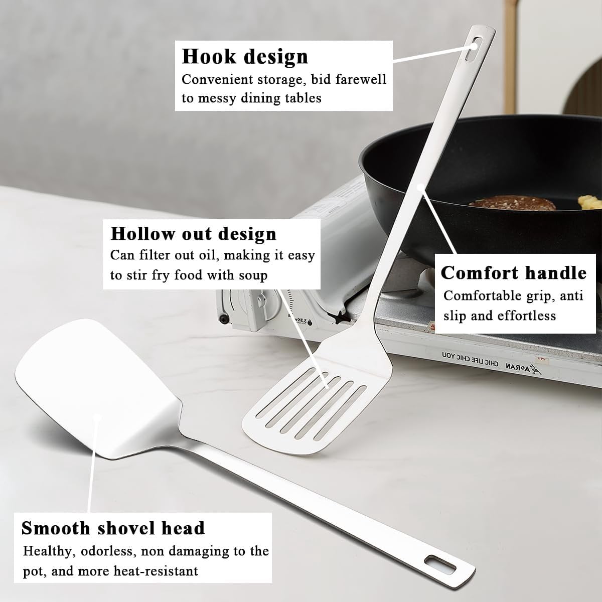 Kitchen Utensils Set 6 count, Stainless Steel Cooking Utensils Set, Heavy Duty Kitchen Tools Spatulas Set, Essentials Kitchen Gadgets Accessories - Image 4