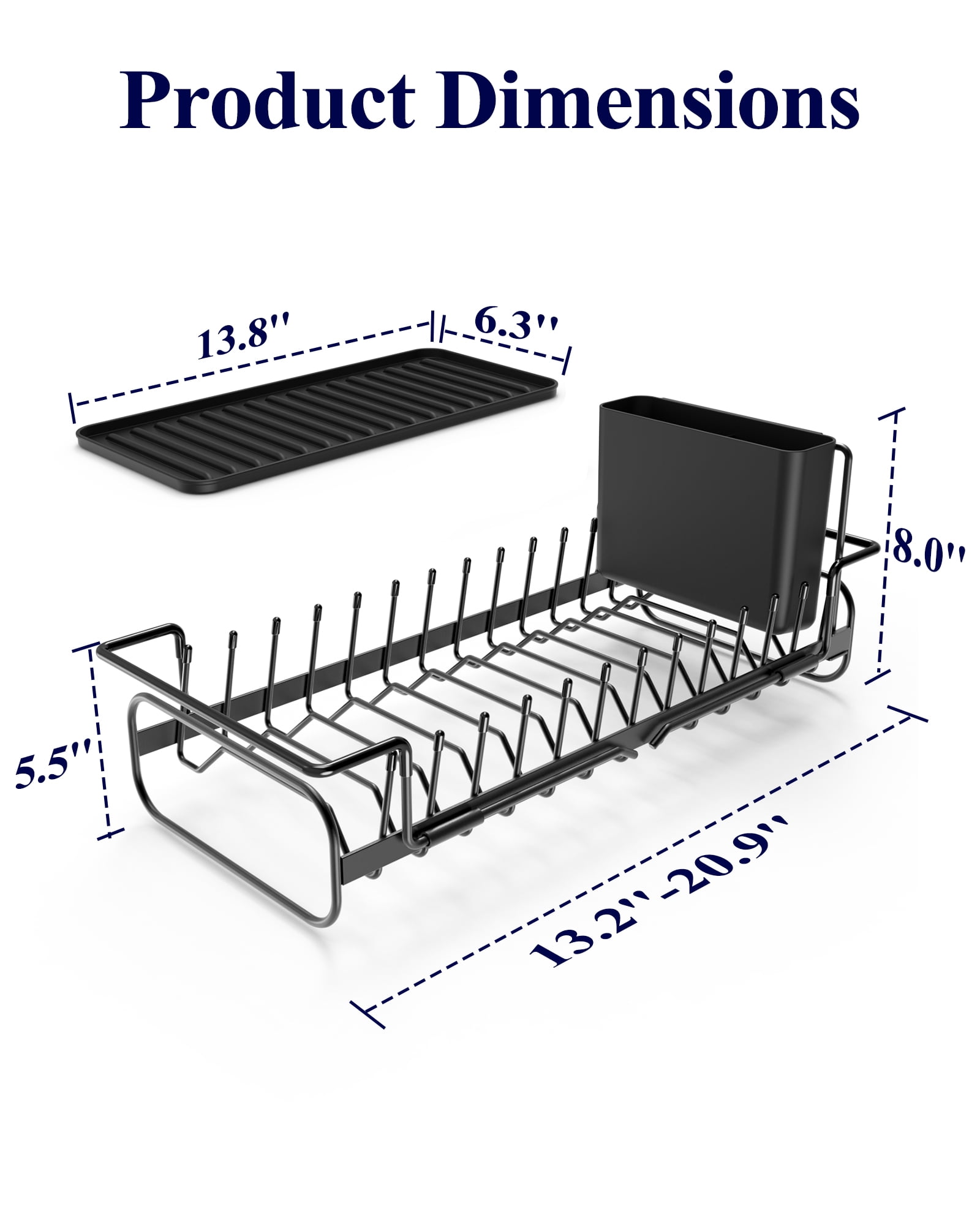 Kitsure Expandable Dish Drying Rack with Drying Tray, Over Sink Dish Rack for Kitchen Counter, Removable Utensils Holder, Fits 14"-20.9" Sink, Black - Image 2