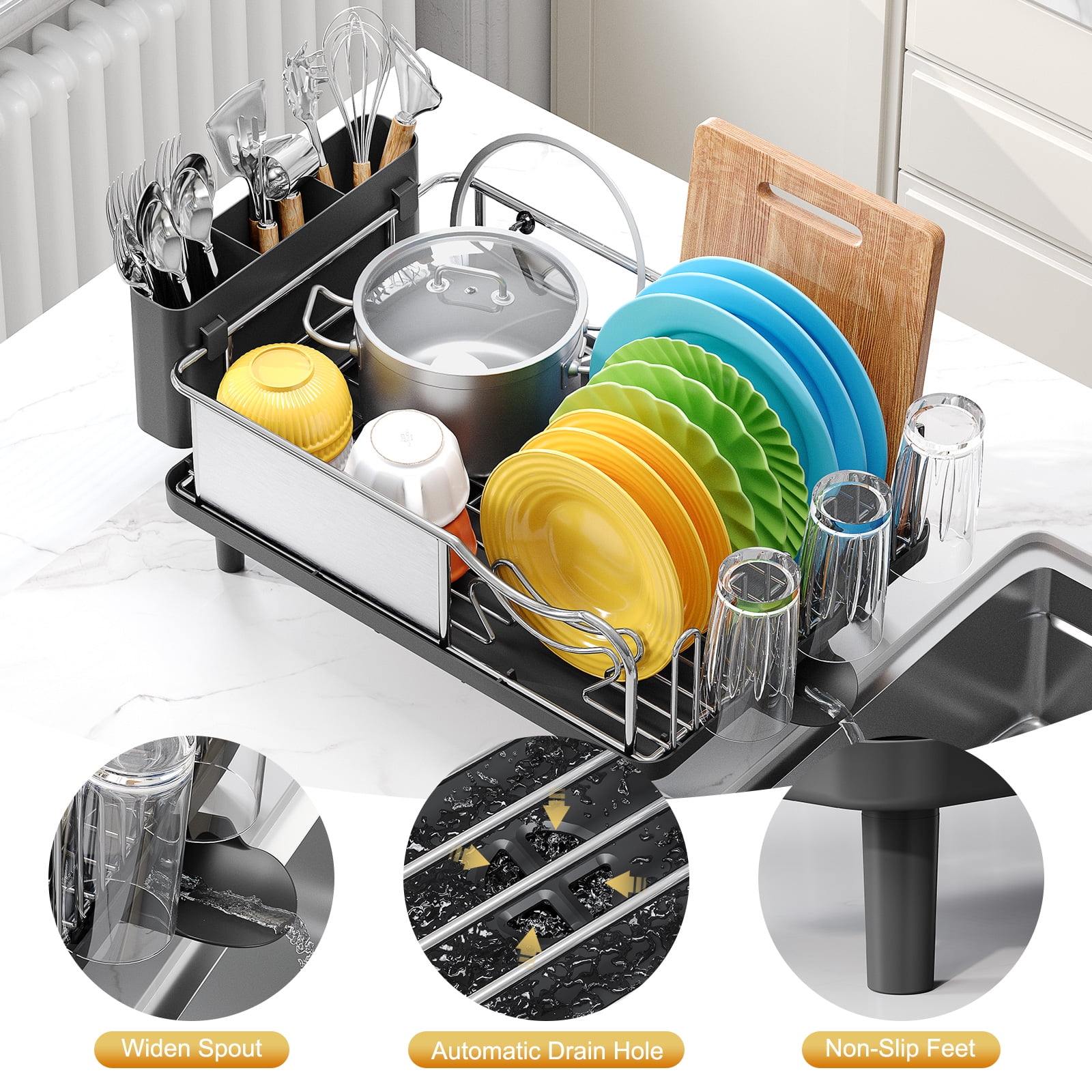 KK KINGRACK Dish Drying Rack, Large Capacity 304 Stainless Steel Dish Rack for Kitchen, Black - Image 4