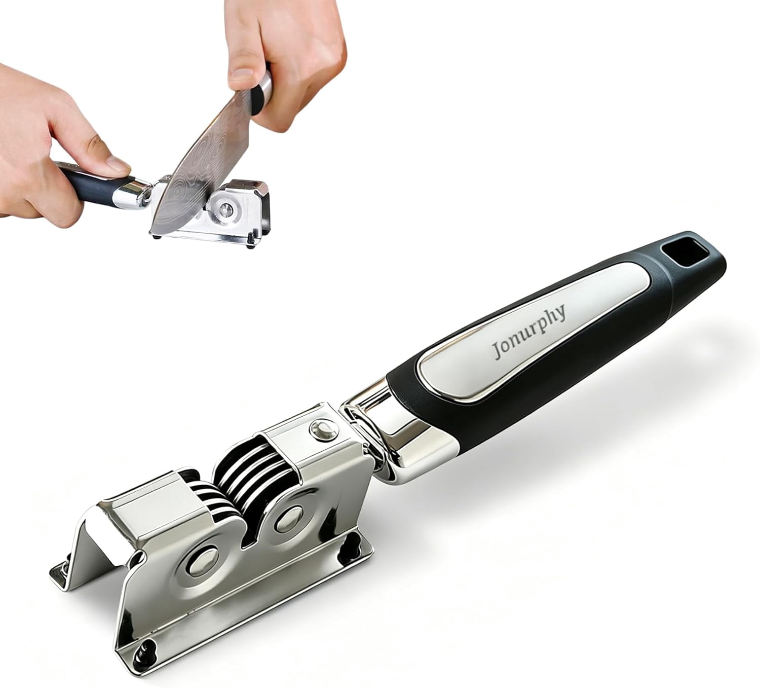 Knife Sharpener, Kitchen Knife Sharpeners,Rotating Steel Wheel Sharpening Discs,Manual Knife Sharpening Tool for Kitchen,Home - Image 5