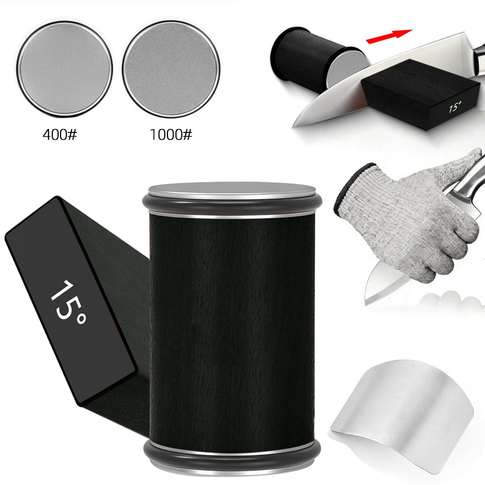 Knife Sharpener Set Rolling Tumbler Sharpening Stone Kit,2-Angle Double Diamond 400 1000 Discs Kitchen Sharpening System for Steel Knives and Scissor