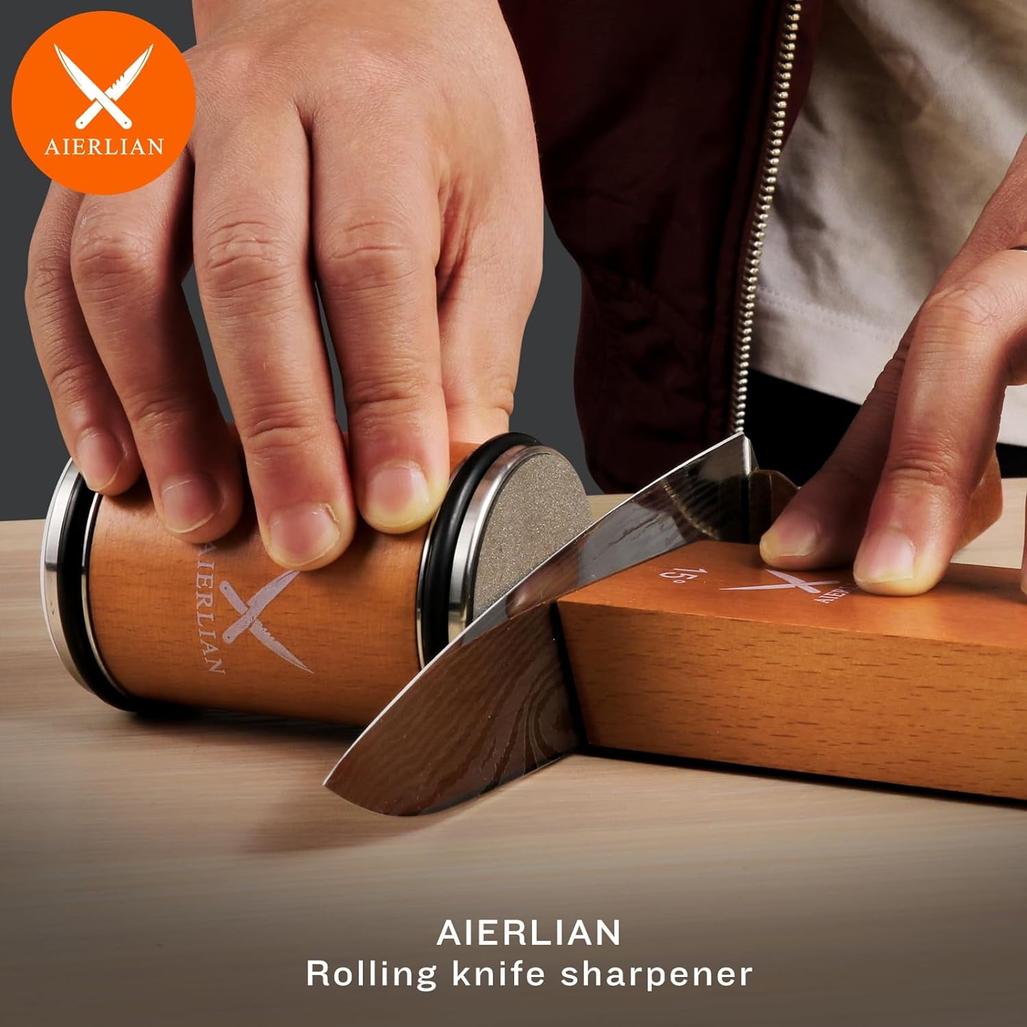 Knife Sharpener Tool, Rolling Kit, Sharpening with Diamonds and Ceramic for Steel of Any Hardness, Kitchen knife 15 & 20 Degree Magnetic Angle(Brown) - Image 2