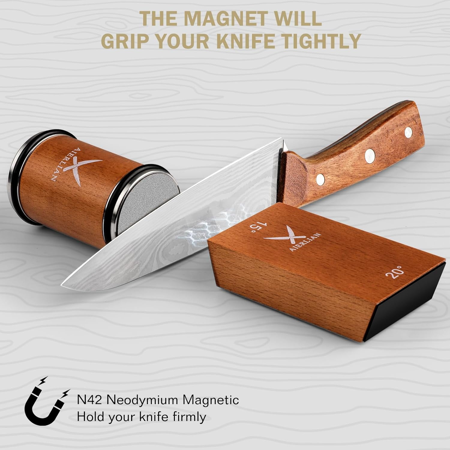 Knife Sharpener Tool, Rolling Kit, Sharpening with Diamonds and Ceramic for Steel of Any Hardness, Kitchen knife 15 & 20 Degree Magnetic Angle(Brown) - Image 2