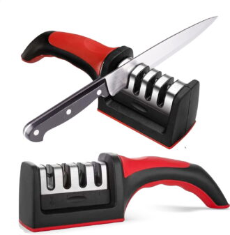 Oiduwi 4-in-1 Kitchen Knife Accessories, 3-Stage Knife Sharpener for Repairing, Restoring & Polishing Blades, Includes Cut-Resistant Glove