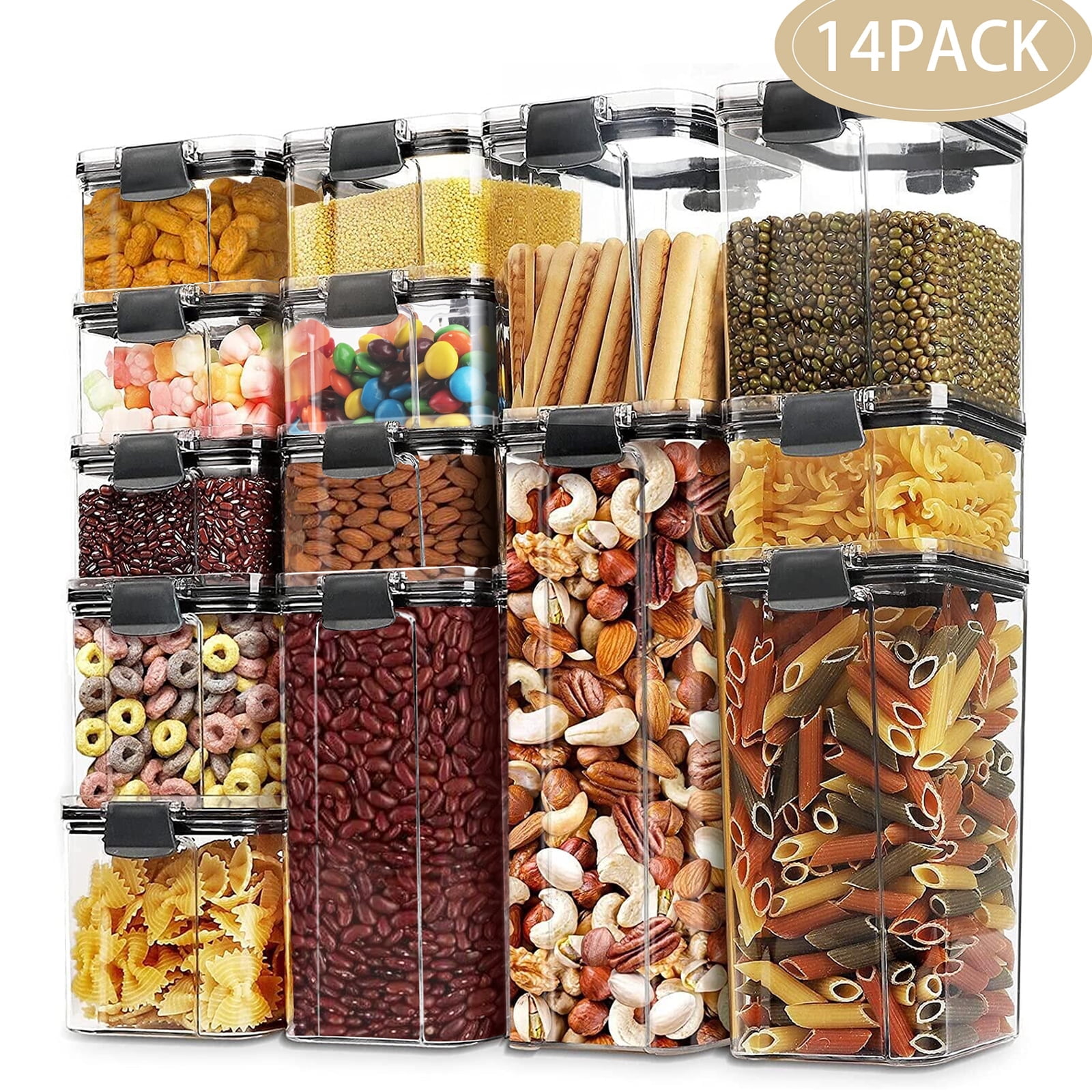 Kosbon Airtight Food Storage Container Set, 14 Pcs BPA Free Plastic Dry Food Rice Canisters for Kitchen Pantry Organization and Storage