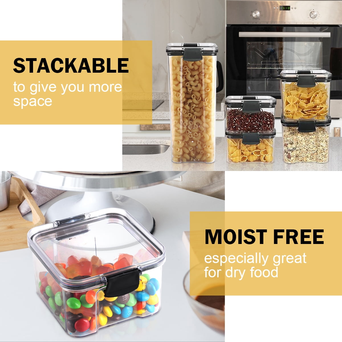 Kosbon Airtight Food Storage Container Set, 14 Pcs BPA Free Plastic Dry Food Rice Canisters for Kitchen Pantry Organization and Storage - Image 3