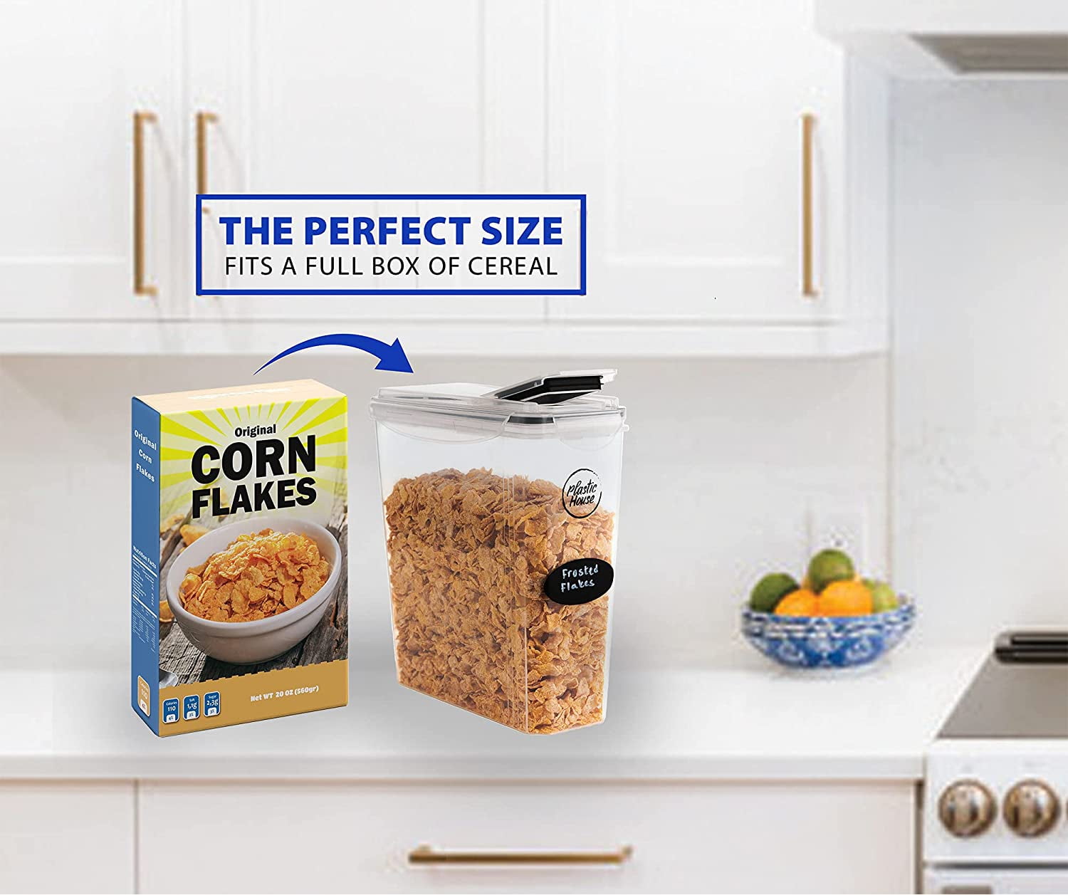 Kosbon Large Cereal Containers Storage Set, 4 Packs Dispenser Approx. 4L Fits Full Standard Size Cereal Box, Airtight Cereal Container Set, Large Plastic Storage Container - Image 3