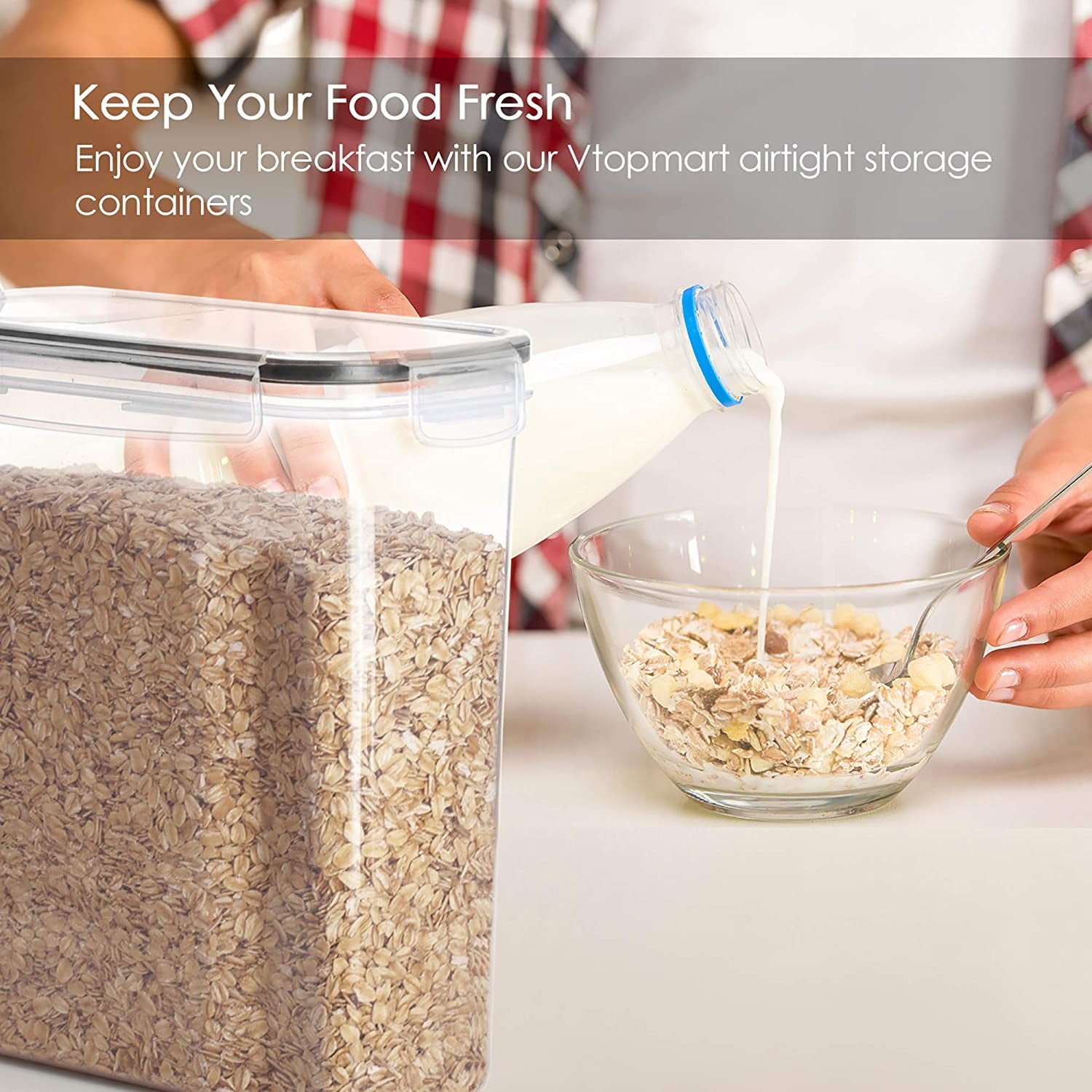 Kosbon Large Cereal Containers Storage Set, 4 Packs Dispenser Approx. 4L Fits Full Standard Size Cereal Box, Airtight Cereal Container Set, Large Plastic Storage Container - Image 2