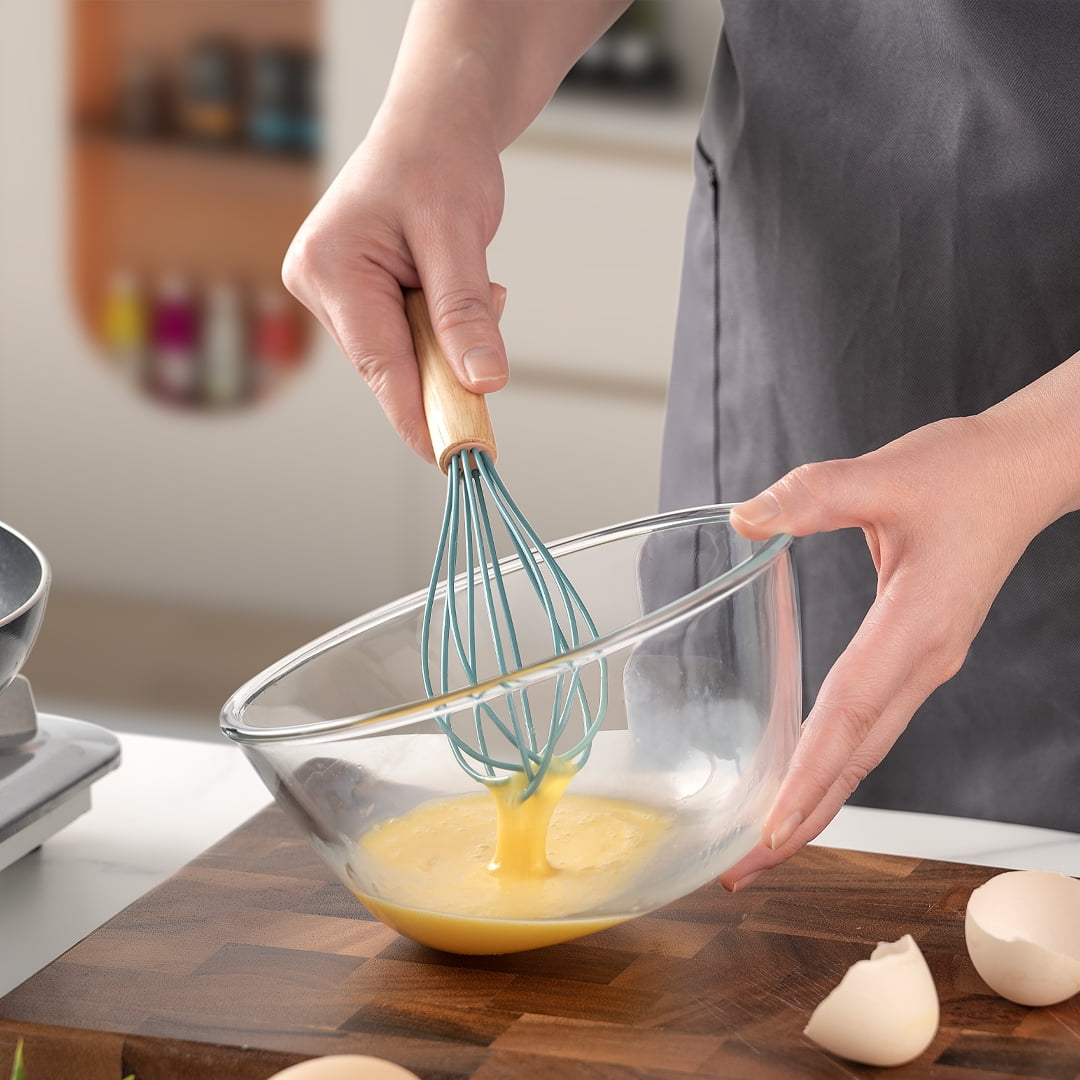 KSENDALO Small Silicone Cooking Utensils with Holder Set (12Pack), Aqua Kitchen Tools with Wooden Handle for Nonstick Cookware - Image 5