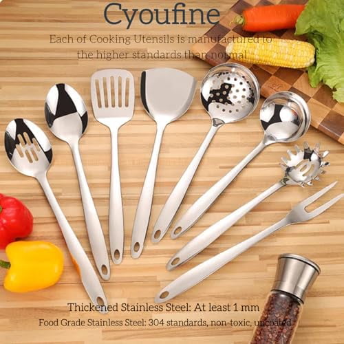 Large Cooking Spoon Set,12.5-inch Stainless Steel Solid & Slotted Spoons,Heavy Duty Metal Spoon for Mixing,Serving,Stiring Kitchen Utensils. - Image 3