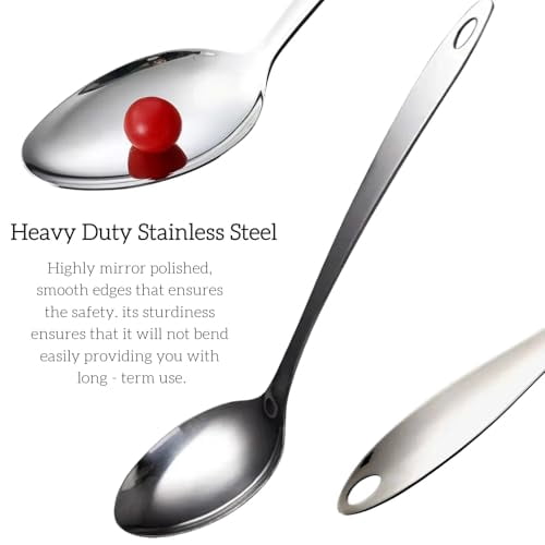 Large Cooking Spoon Set,12.5-inch Stainless Steel Solid & Slotted Spoons,Heavy Duty Metal Spoon for Mixing,Serving,Stiring Kitchen Utensils. - Image 4