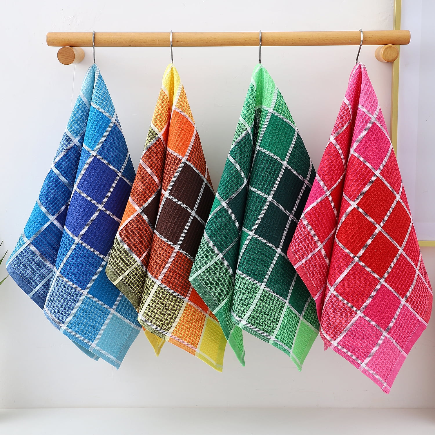 Large Kitchen Towels, 4-Pack, 16 Inch x 26 Inch Buffalo Check Dish Towels for Washing Drying Dishes, Colorful Waffle Design Tea Towels Bar Towels - Image 5