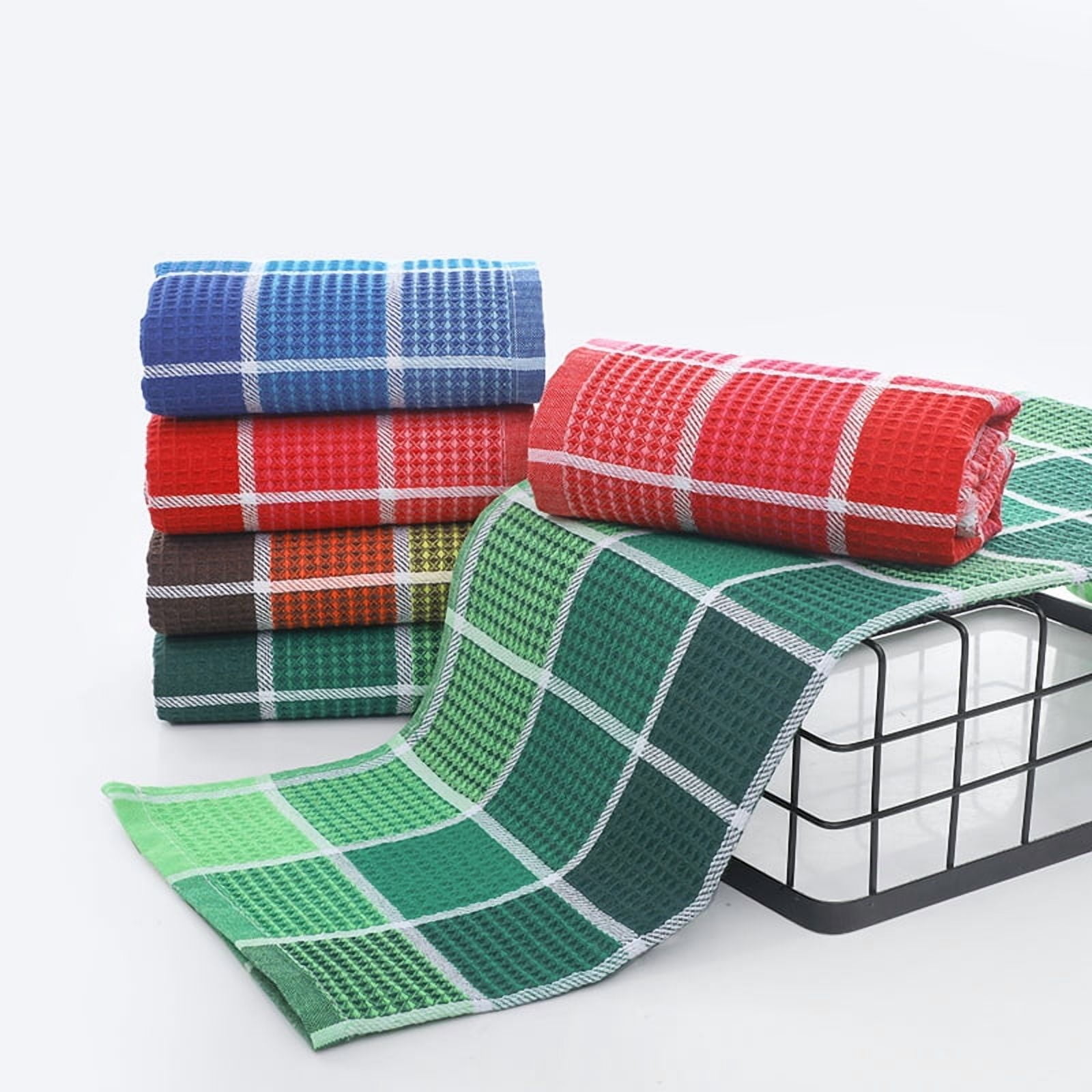 Large Kitchen Towels, 4-Pack, 16 Inch x 26 Inch Buffalo Check Dish Towels for Washing Drying Dishes, Colorful Waffle Design Tea Towels Bar Towels - Image 2
