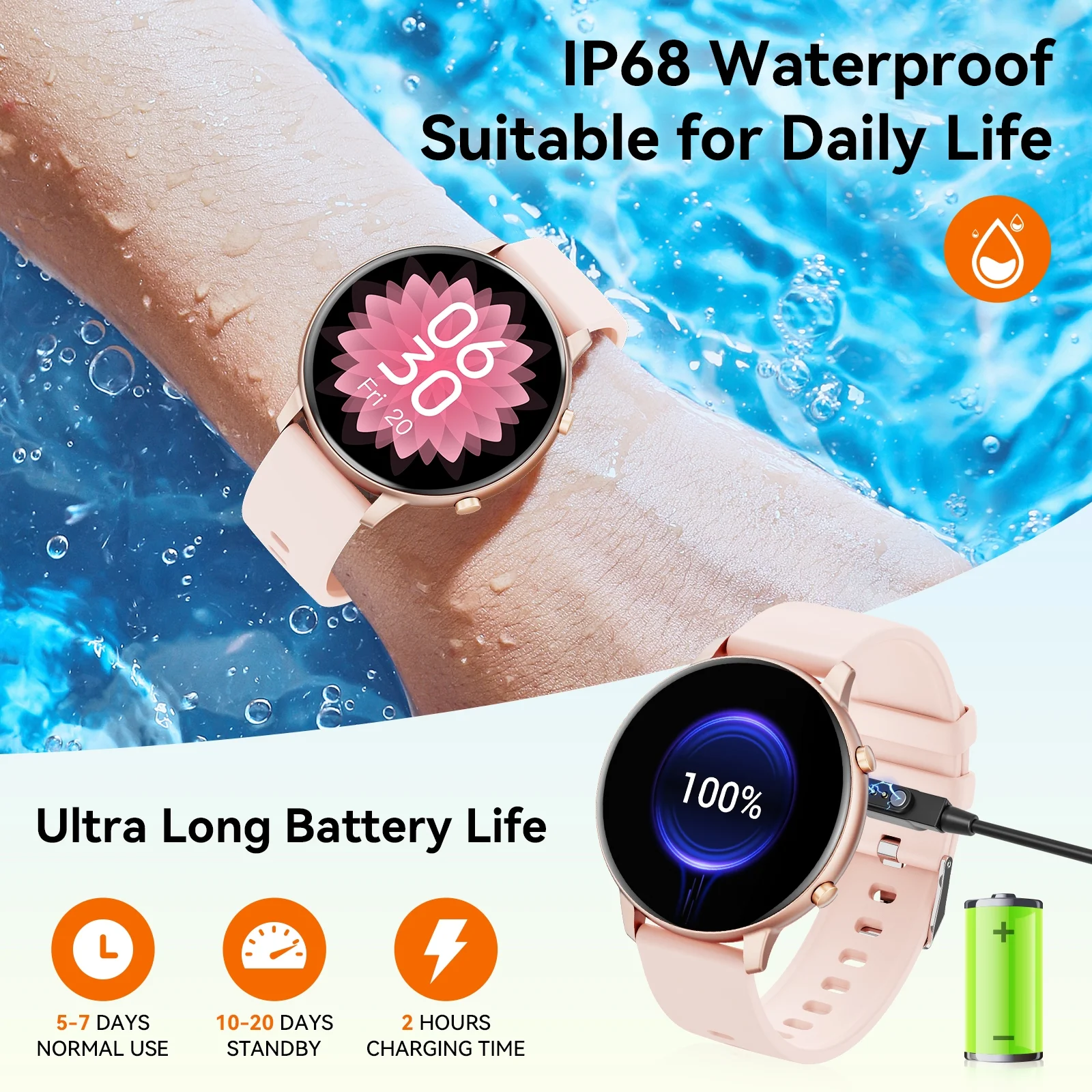 LBSAU Smart Watch Compatible with Android and iPhone, 1.83" HD Touchscreen, Answer/Make Calls/100+ Sports Modes/Message Reminder, IP68 Waterproof - Image 5