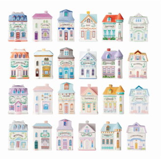 Lenox Spice Village 24-Piece Porcelain Spice Jar Set – Second Edition – Hand-Painted Collectible Jars with Airtight Lids – Vintage-Inspired Kitchen Decor – No Spices or Rack Included