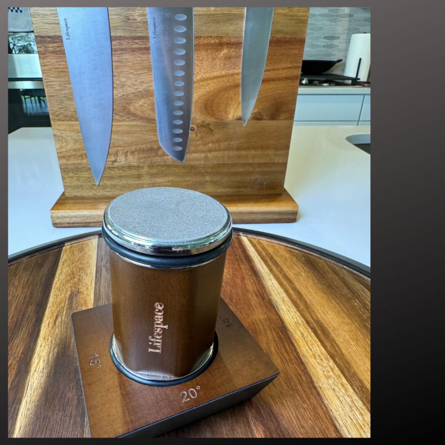 Lifespace Walnut & Alloy Rolling Knife Sharpener with 4 Blade Angles in a Gift Box - Image 2
