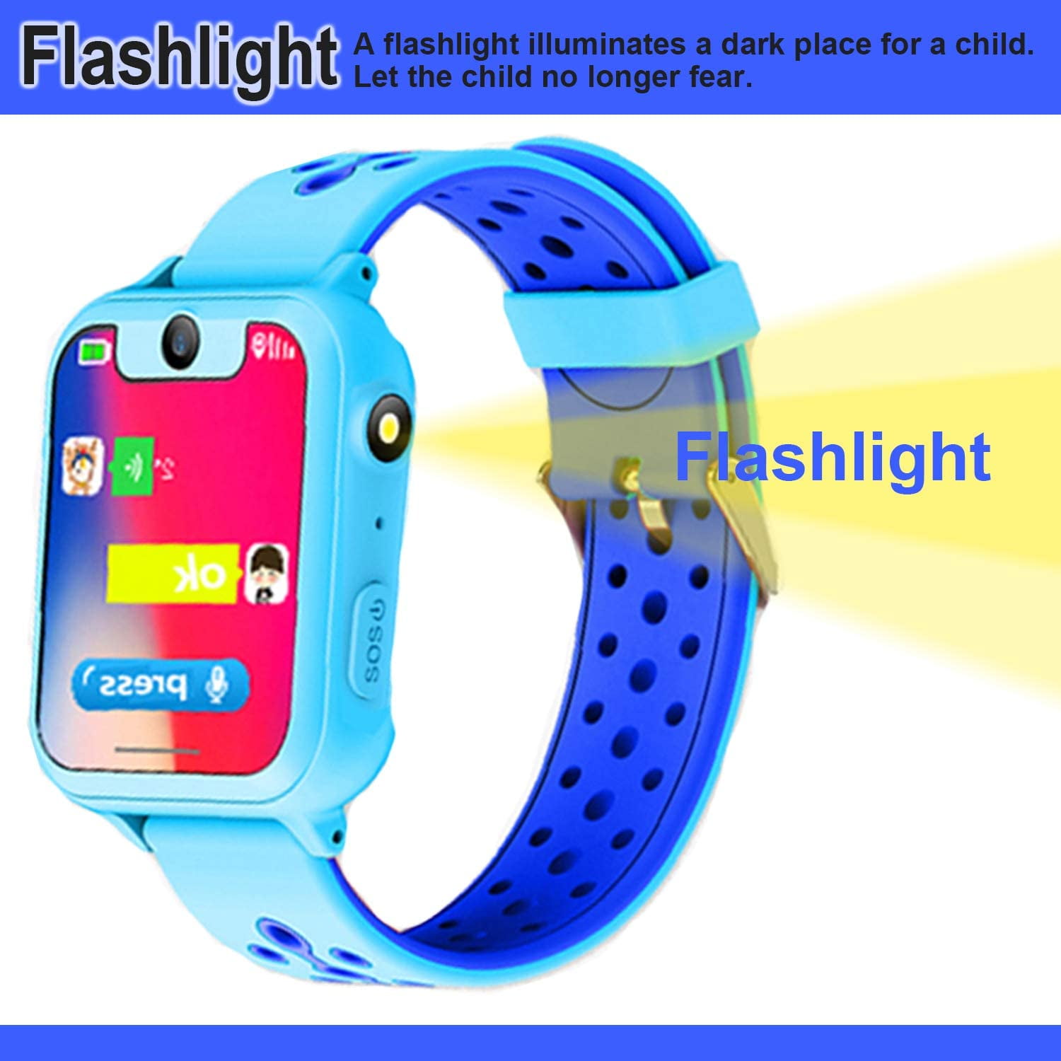 EIMELI Kids GPS Anti-Lost Smart Watch,1.54 inch Touch Screen SOS GPS Location Flashlight with HD Camera Playing Games UI Dial SOS Emergency Alarm Low-Power Alarm Function (Blue) - Image 5