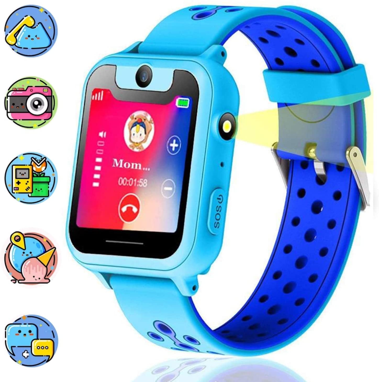 LNGOOR Kids Smartwatch, Kids GPS Tracker Watch Smart Watch Phone for Kids SOS Camera Game Compatible with 2G T-Mobile (Blue)
