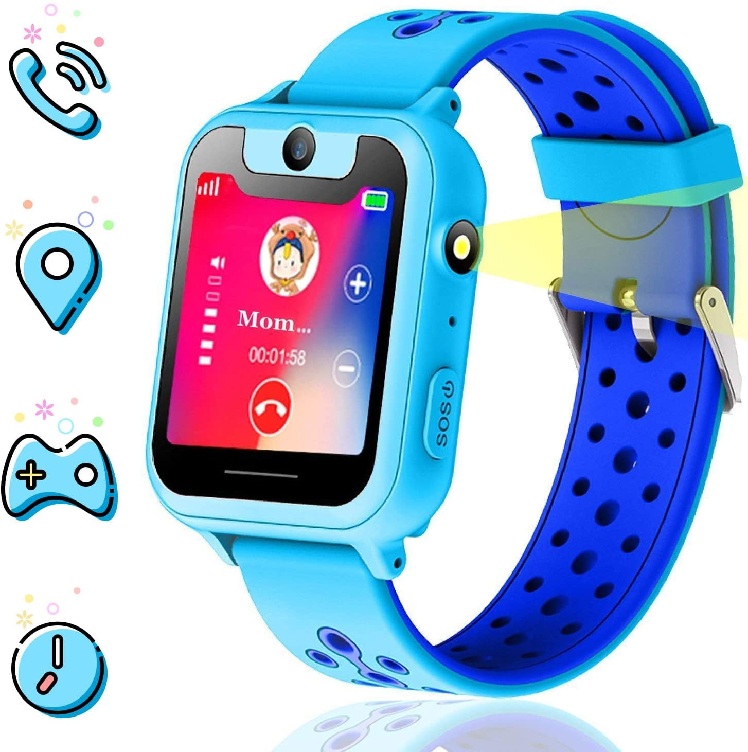 LNGOOR Kids smartwatch, Kids GPS Watch Gifts for 4-8 Year Old Girls Touchscreen Camera Game Compatible with 2G T-Mobile Birthday Gift for Kids(S6-Blue)
