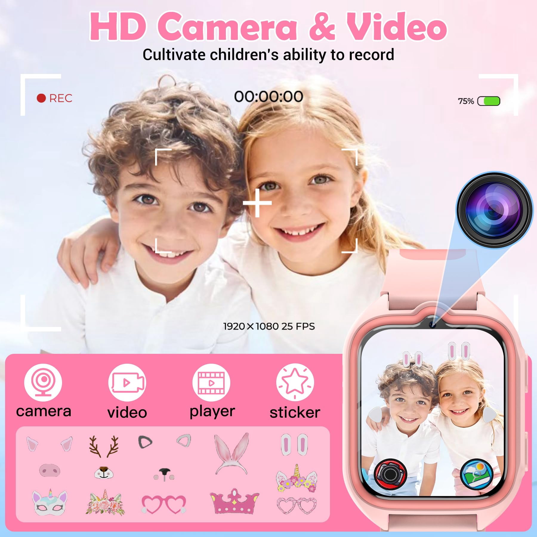 LUOMATE Smart Watch for Kids,1.75" Fitness Tracker kids Step Counter Watch with photograph/Video/Music/Alarm Clock/Flashlight/IP68 Waterproof/Puzzle Games for Girls Boys - Image 3
